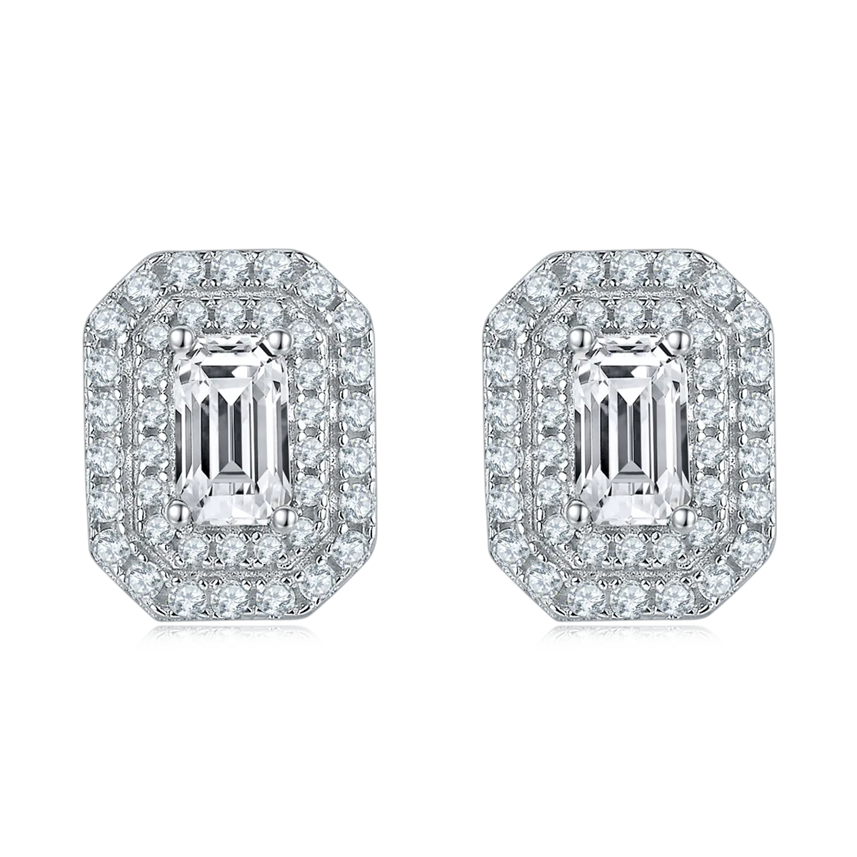 Luxury Pavé Rectangle S925 White-Gold-Plated Silver Lab-Grown Diamond Stud Earrings 1-2ct