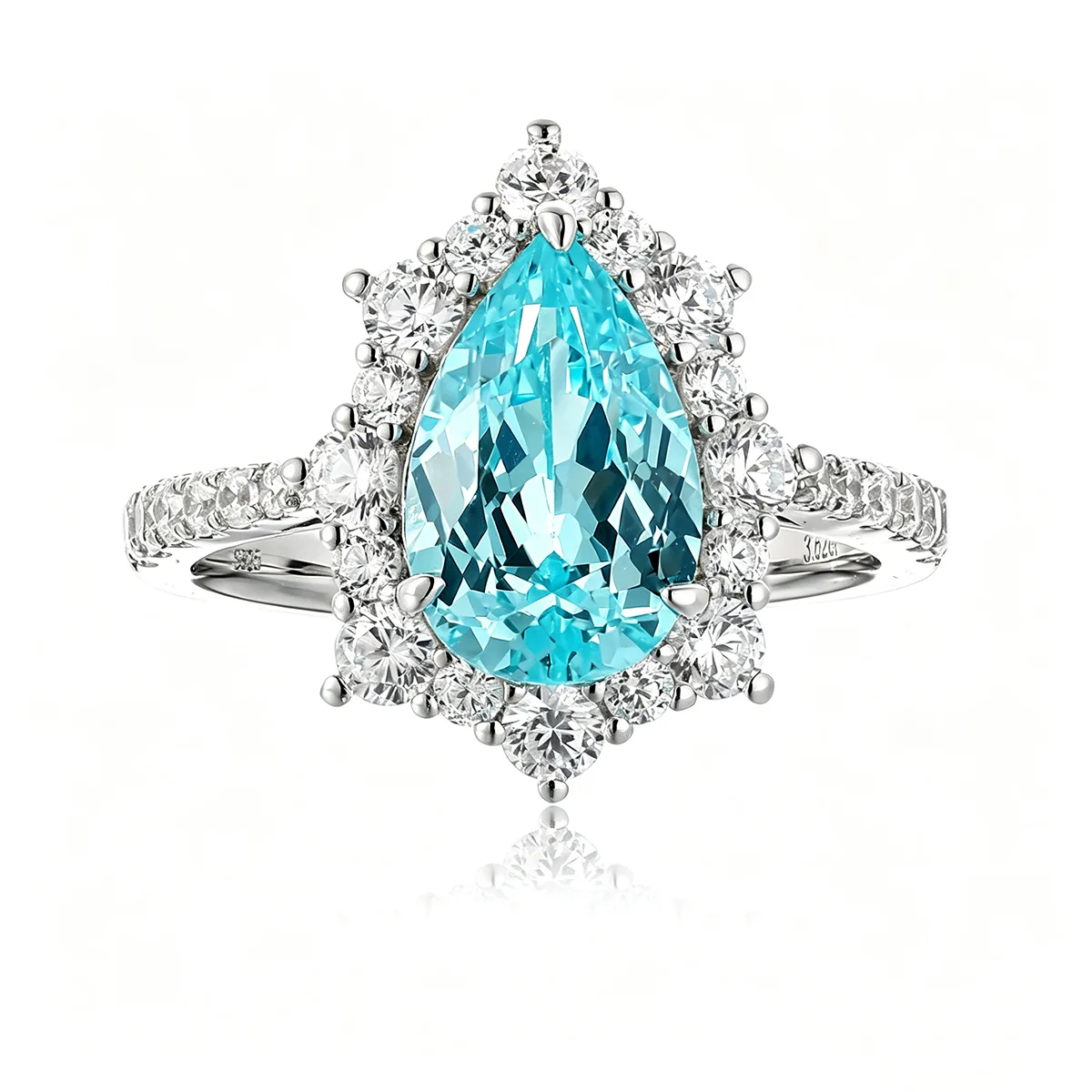 R1522 S925 Silver 18K White Gold Pear Lab-Grown Gemstone Engagement Ring 2.97ct