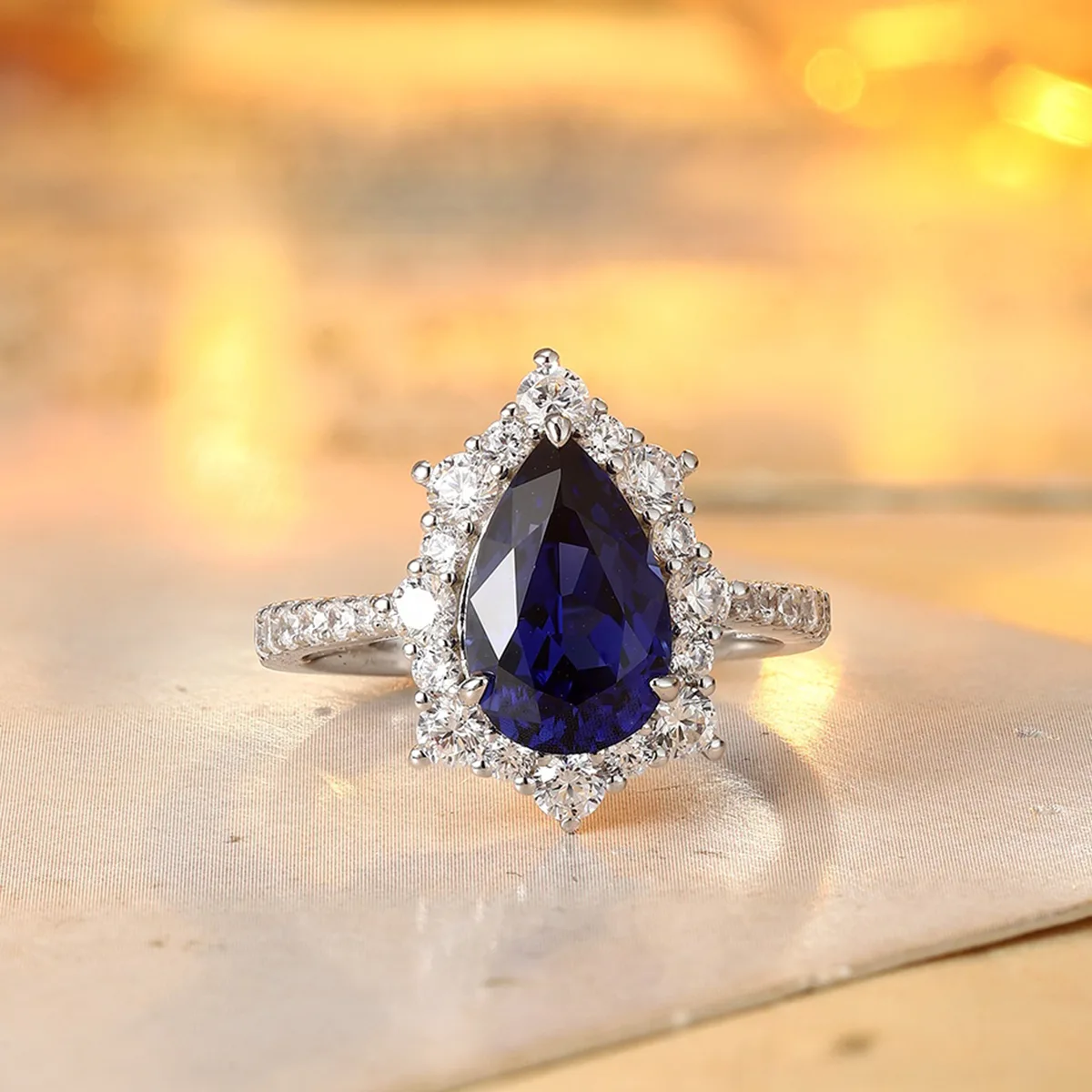 R1522 S925 Silver 18K White Gold Pear Lab-Grown Gemstone Engagement Ring 2.97ct