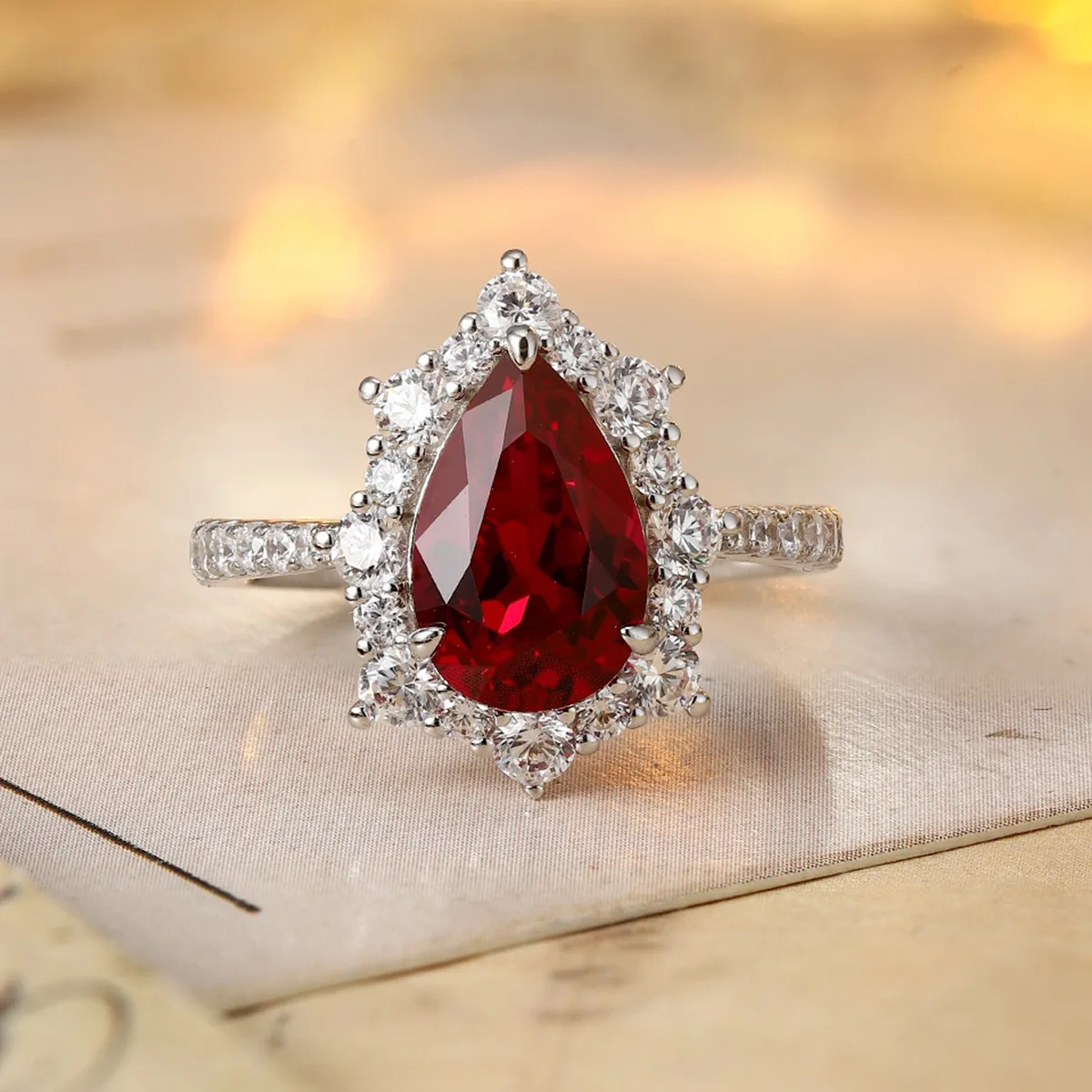 R1522 S925 Silver 18K White Gold Pear Lab-Grown Gemstone Engagement Ring 2.97ct