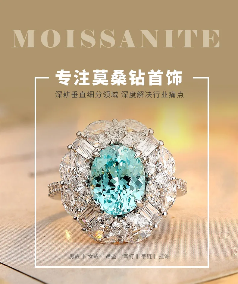 R100108 S925 Silver 18K White Gold Oval Lab-Grown Gemstone Wedding Band 3.72ct d