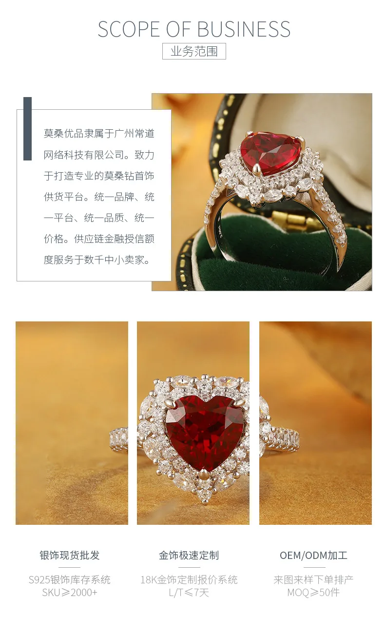 R1526 S925 Silver 18K White Gold Heart Lab-Grown Gemstone Engagement Ring 2.65ct