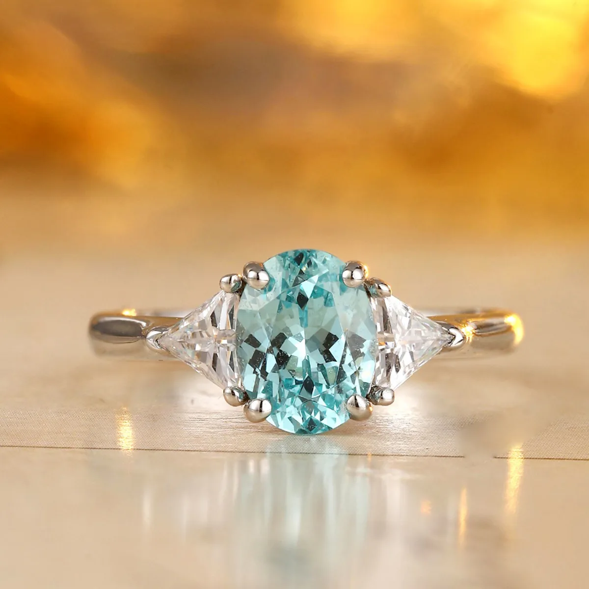 R2184 S925 Silver 18K White Gold Oval Lab-Grown Gemstone Engagement Ring 2.2ct