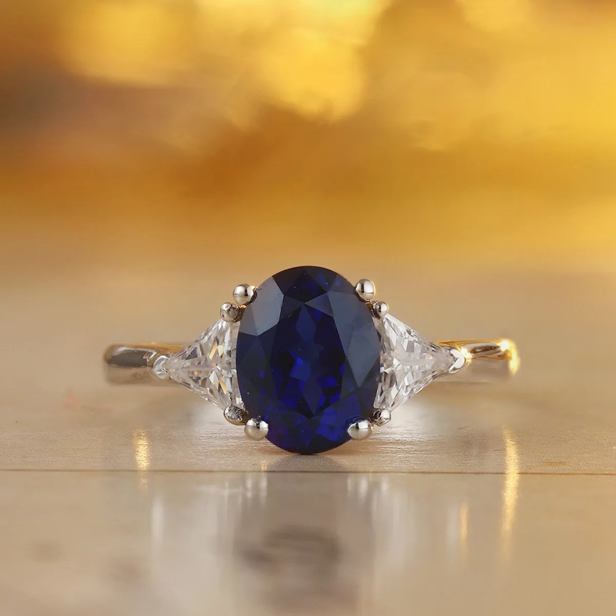R2184 S925 Silver 18K White Gold Oval Lab-Grown Gemstone Engagement Ring 2.2ct