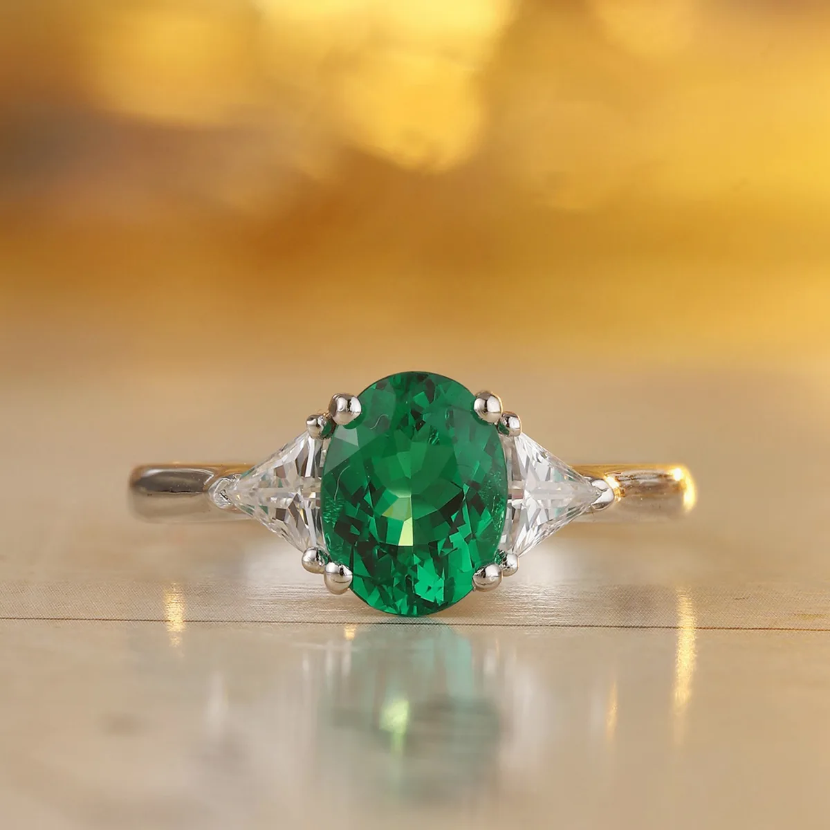 R2184 S925 Silver 18K White Gold Oval Lab-Grown Gemstone Engagement Ring 2.2ct