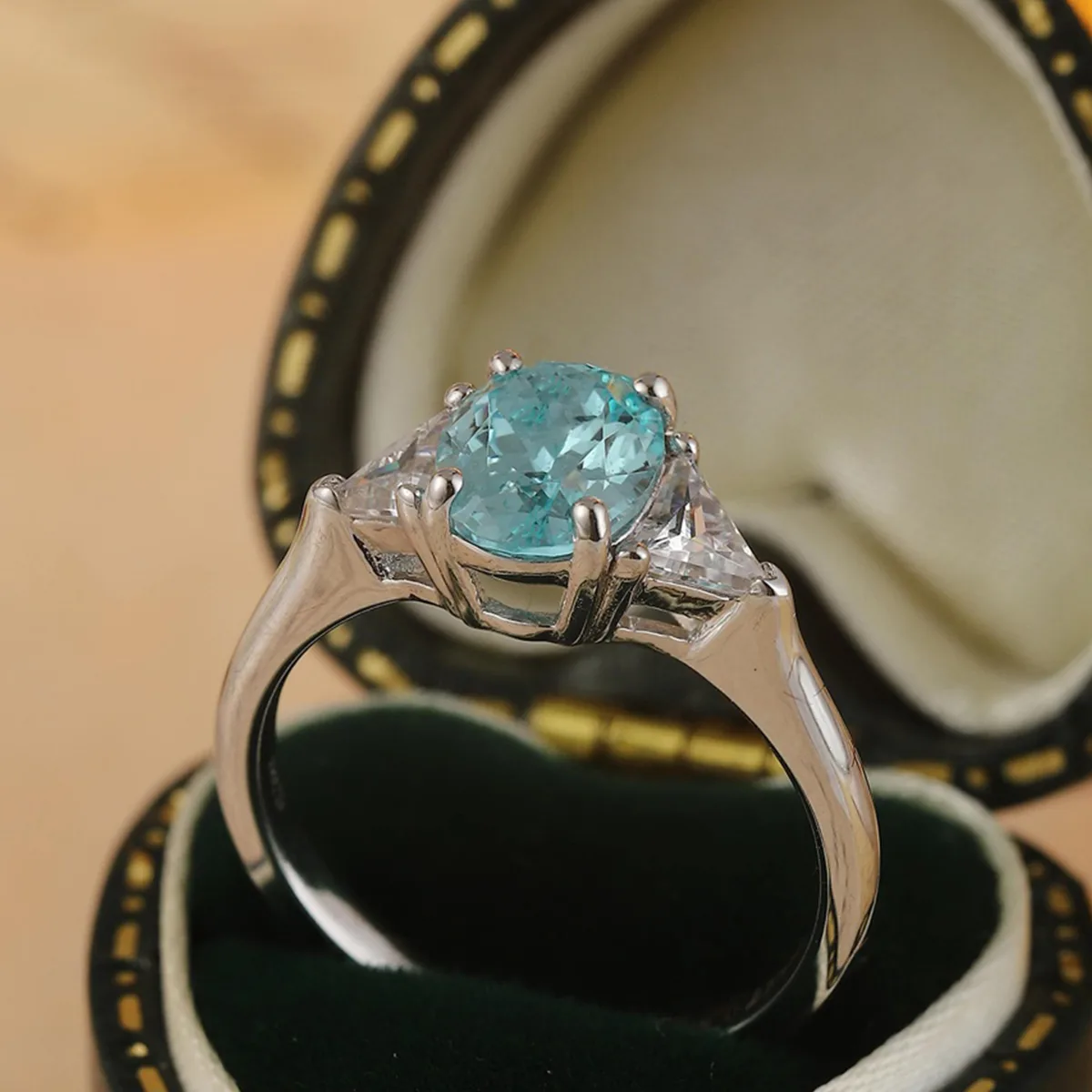 R2184 S925 Silver 18K White Gold Oval Lab-Grown Gemstone Engagement Ring 2.2ct