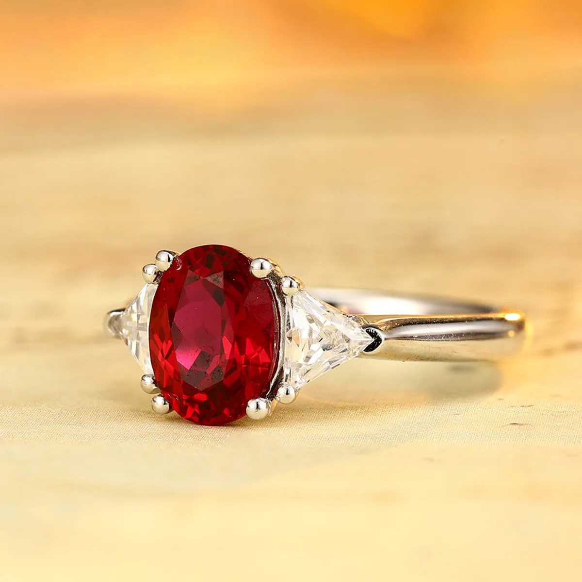 R2184 S925 Silver 18K White Gold Oval Lab-Grown Gemstone Engagement Ring 2.2ct