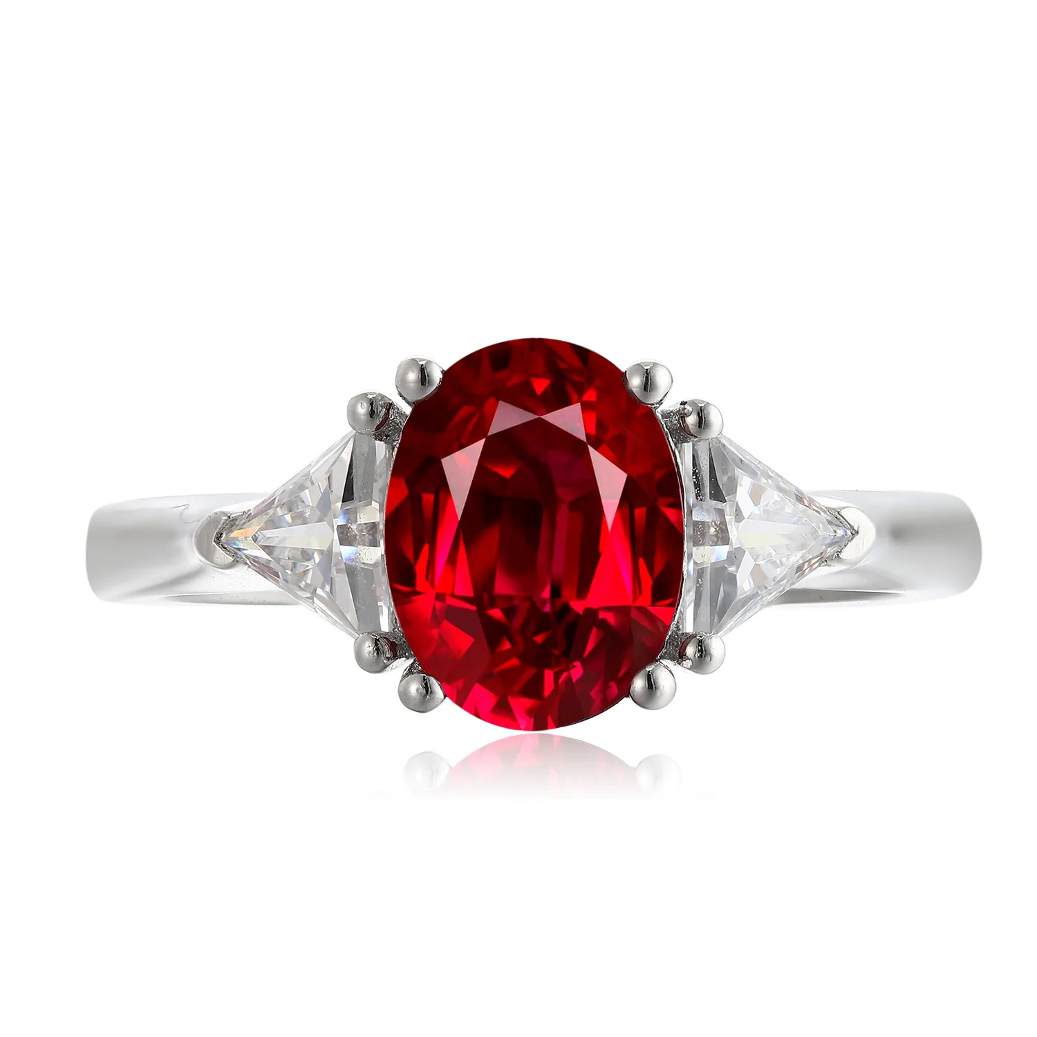 R2184 S925 Silver 18K White Gold Oval Lab-Grown Gemstone Engagement Ring 2.2ct