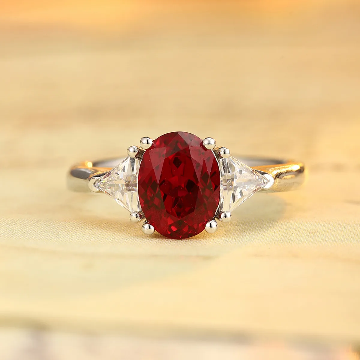 R2184 S925 Silver 18K White Gold Oval Lab-Grown Gemstone Engagement Ring 2.2ct