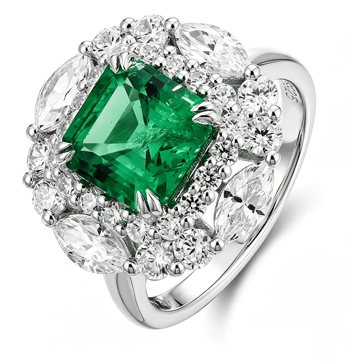 R100434 S925 Silver 18K White Gold Asscher Lab-Grown Gemstone Deluxe Wedding Band 3.5ct