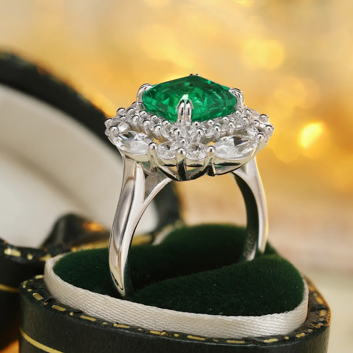 R100434 S925 Silver 18K White Gold Asscher Lab-Grown Gemstone Deluxe Wedding Band 3.5ct