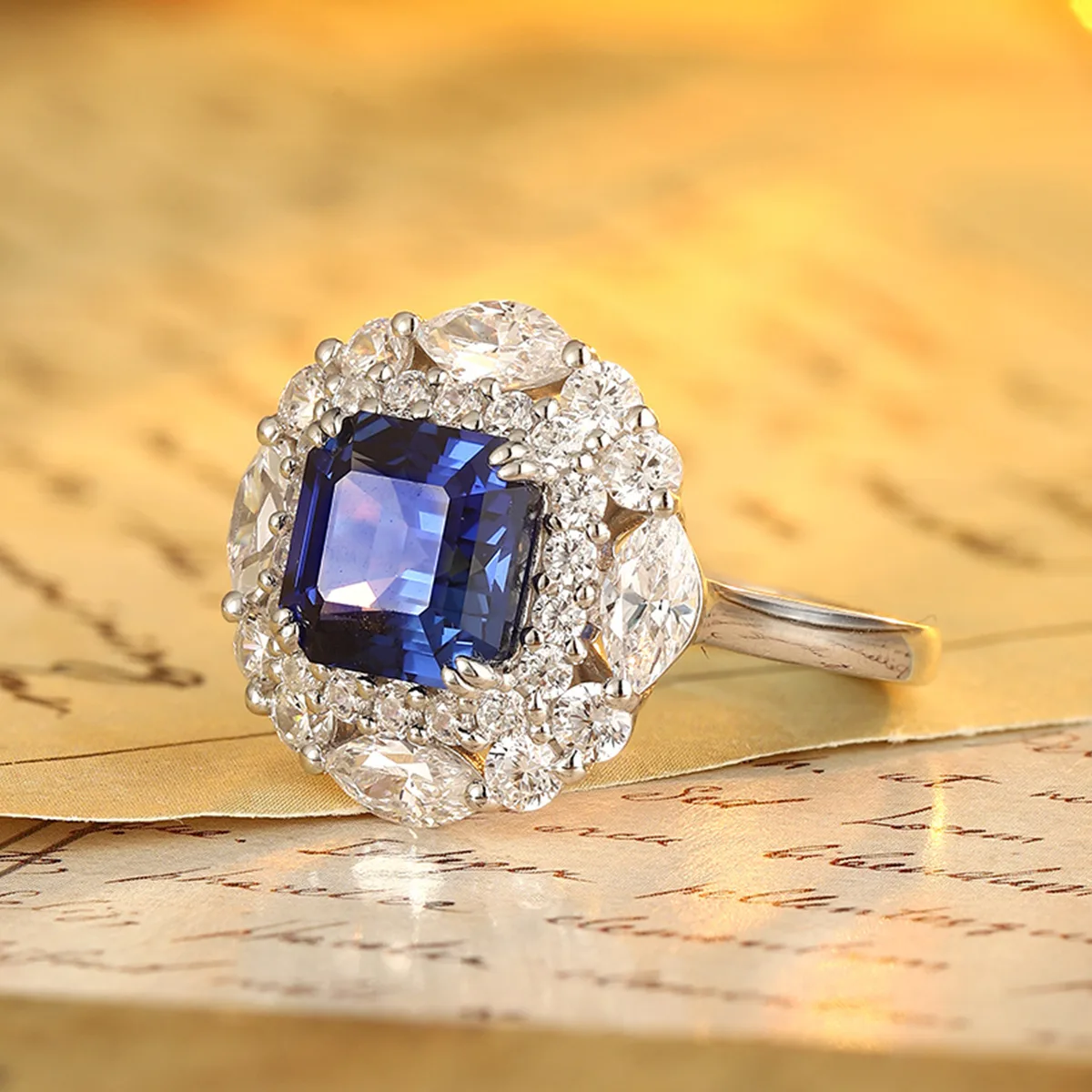 R100434 S925 Silver 18K White Gold Asscher Lab-Grown Gemstone Deluxe Wedding Band 3.5ct