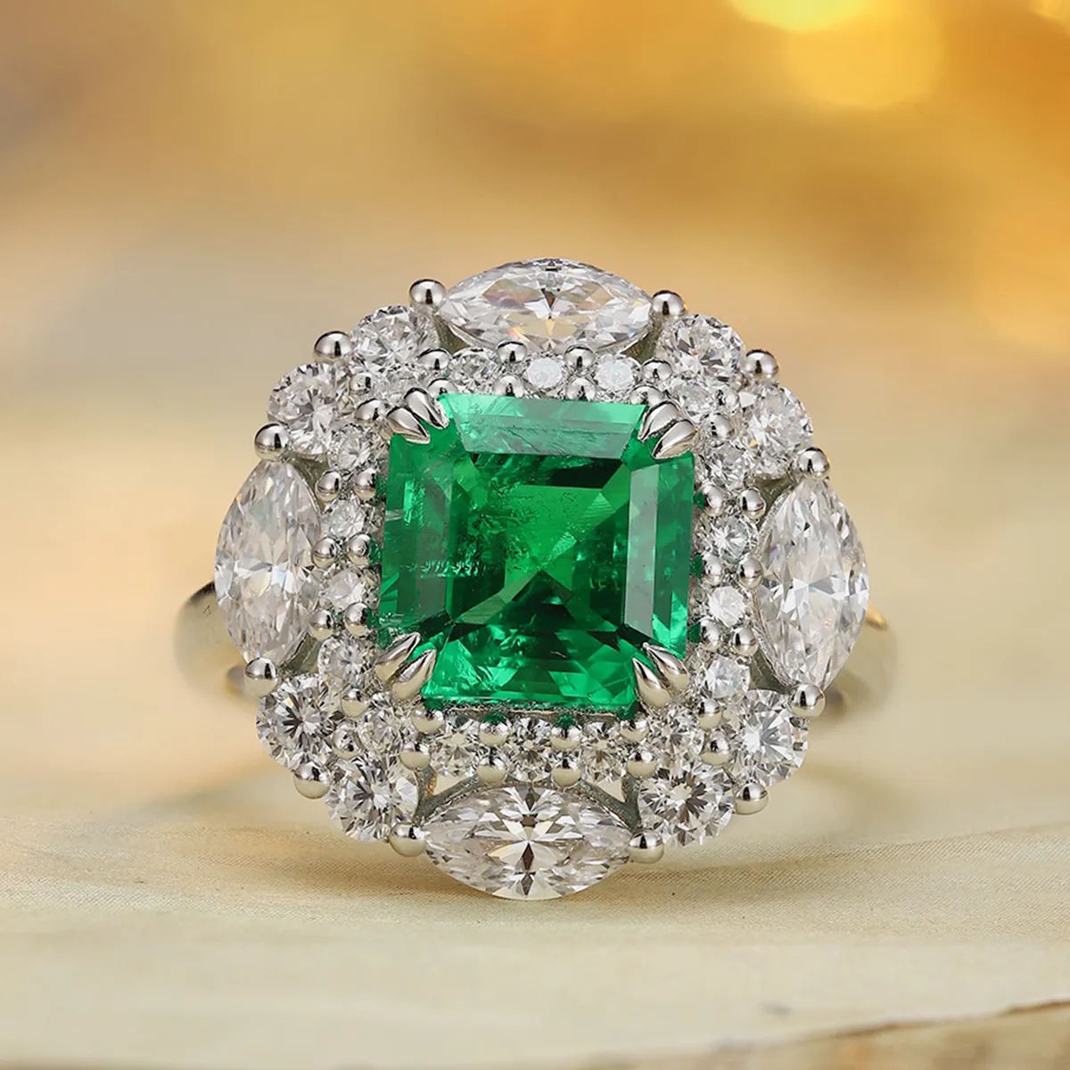 R100434 S925 Silver 18K White Gold Asscher Lab-Grown Gemstone Deluxe Wedding Band 3.5ct