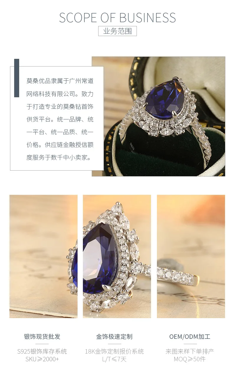 R100407 S925 Silver 18K White Gold Pear Lab-Grown Gemstone Luxury Wedding Band 3