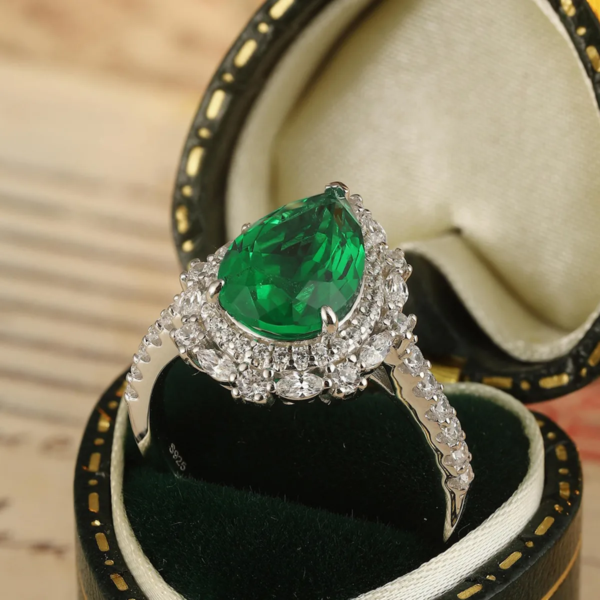 R100407 S925 Silver 18K White Gold Pear Lab-Grown Gemstone Luxury Wedding Band 3.78ct
