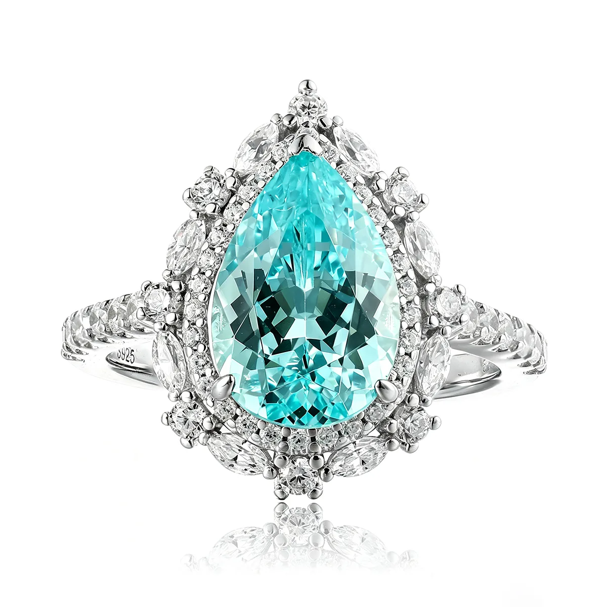 R100407 S925 Silver 18K White Gold Pear Lab-Grown Gemstone Luxury Wedding Band 3.78ct