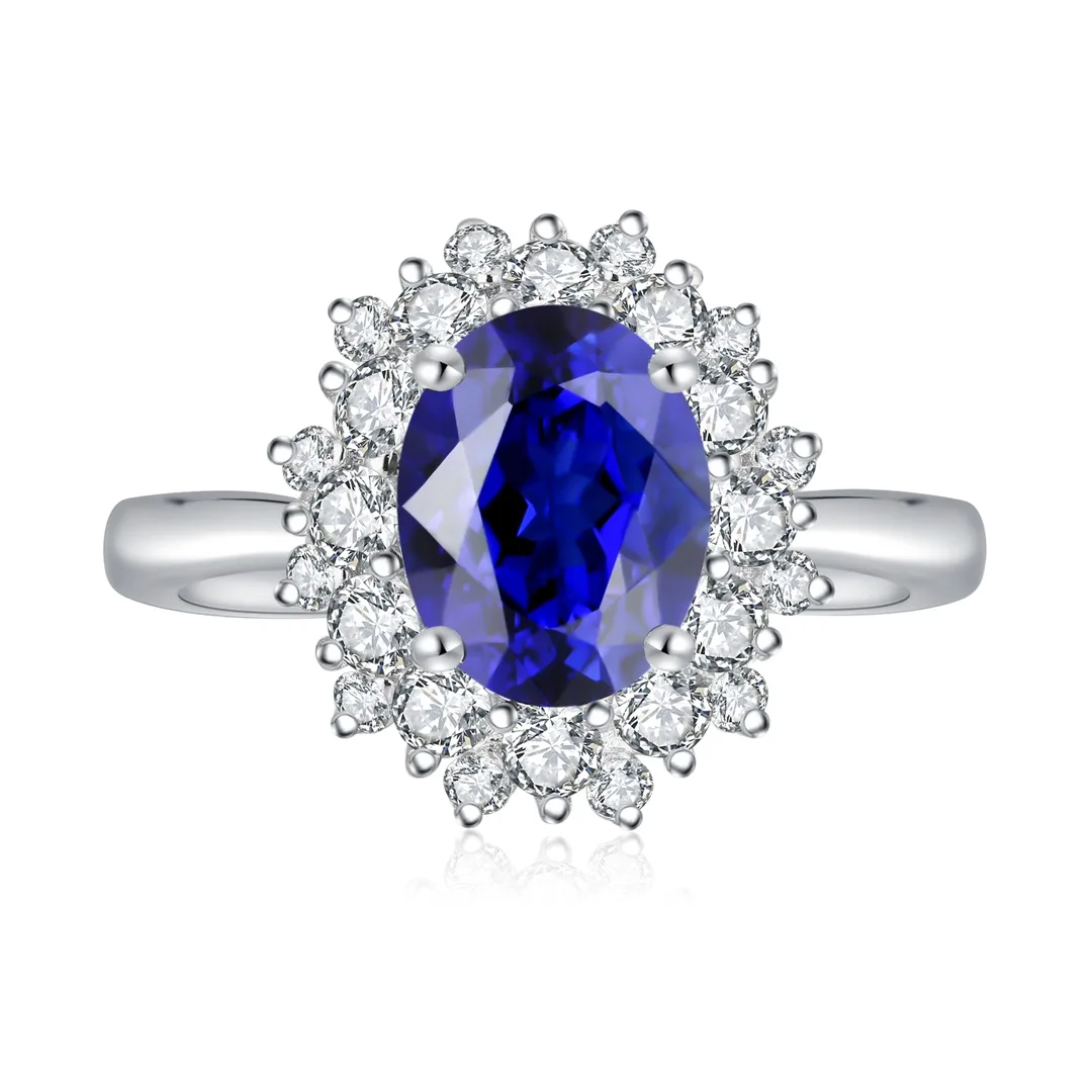 R268 S925 Silver 18K White Gold Oval Lab-Grown Gemstone Wedding Band 2.6ct