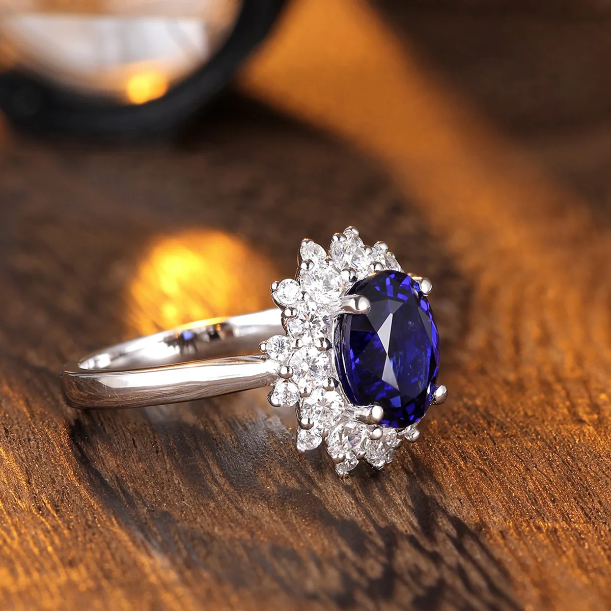R268 S925 Silver 18K White Gold Oval Lab-Grown Gemstone Wedding Band 2.6ct