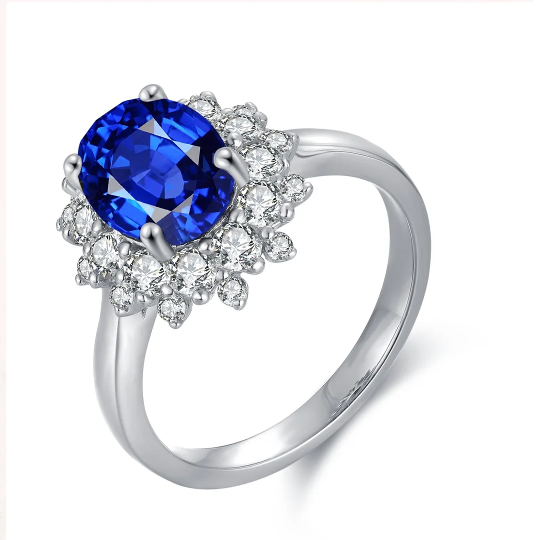 R268 S925 Silver 18K White Gold Oval Lab-Grown Gemstone Wedding Band 2.6ct
