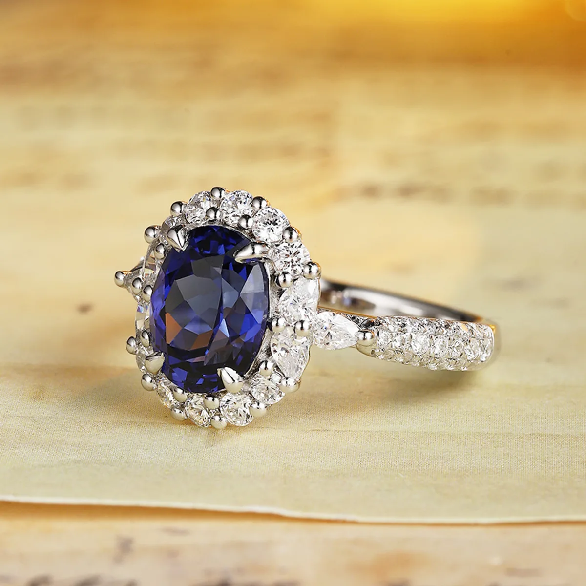 R2188 S925 Silver 18K White Gold Oval Lab-Grown Gemstone Deluxe Wedding Band 2.7ct