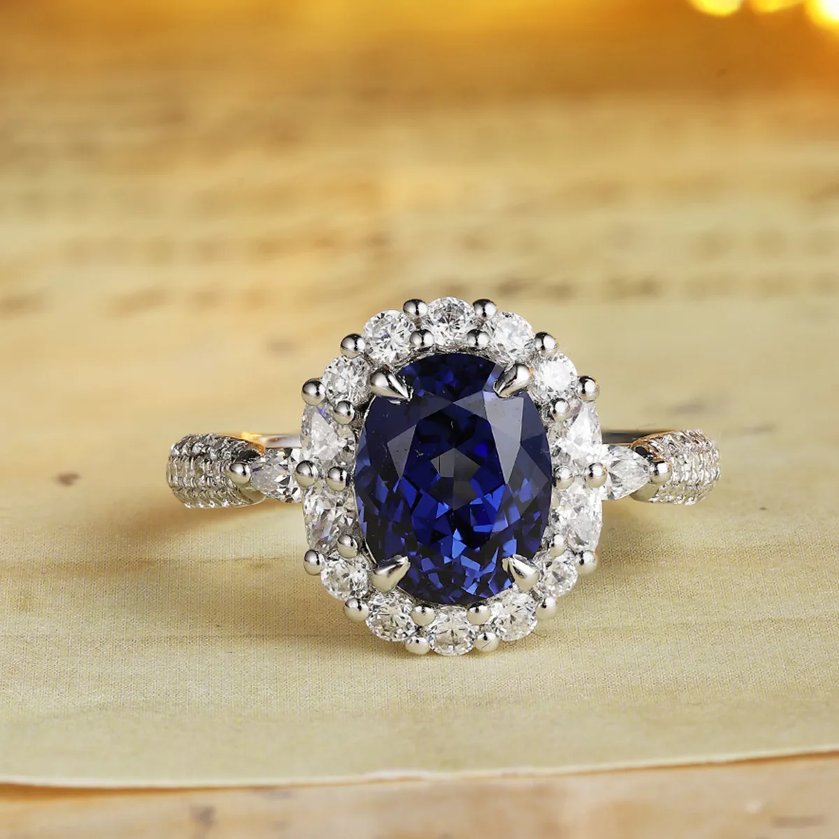 R2188 S925 Silver 18K White Gold Oval Lab-Grown Gemstone Deluxe Wedding Band 2.7ct