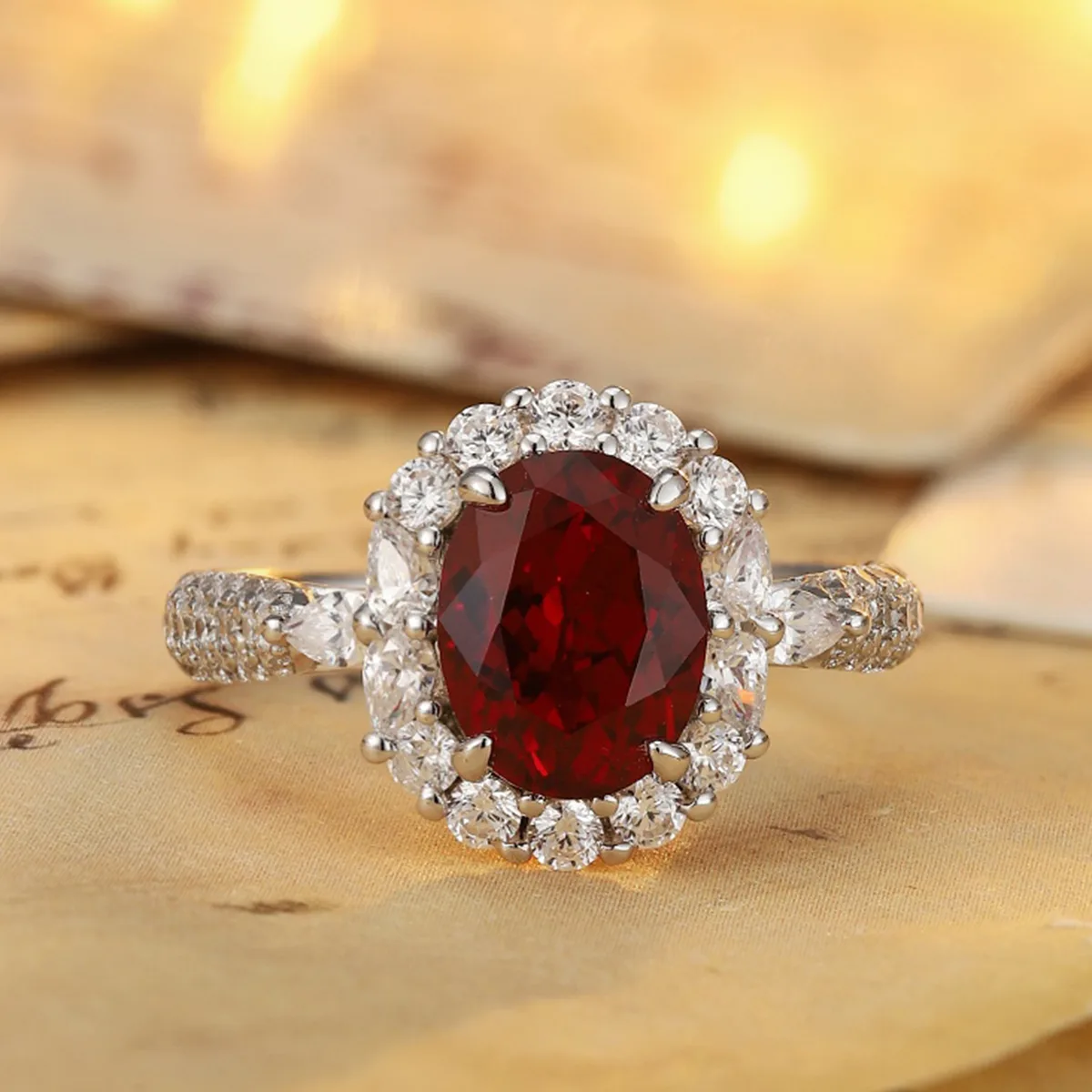 R2188 S925 Silver 18K White Gold Oval Lab-Grown Gemstone Deluxe Wedding Band 2.7ct