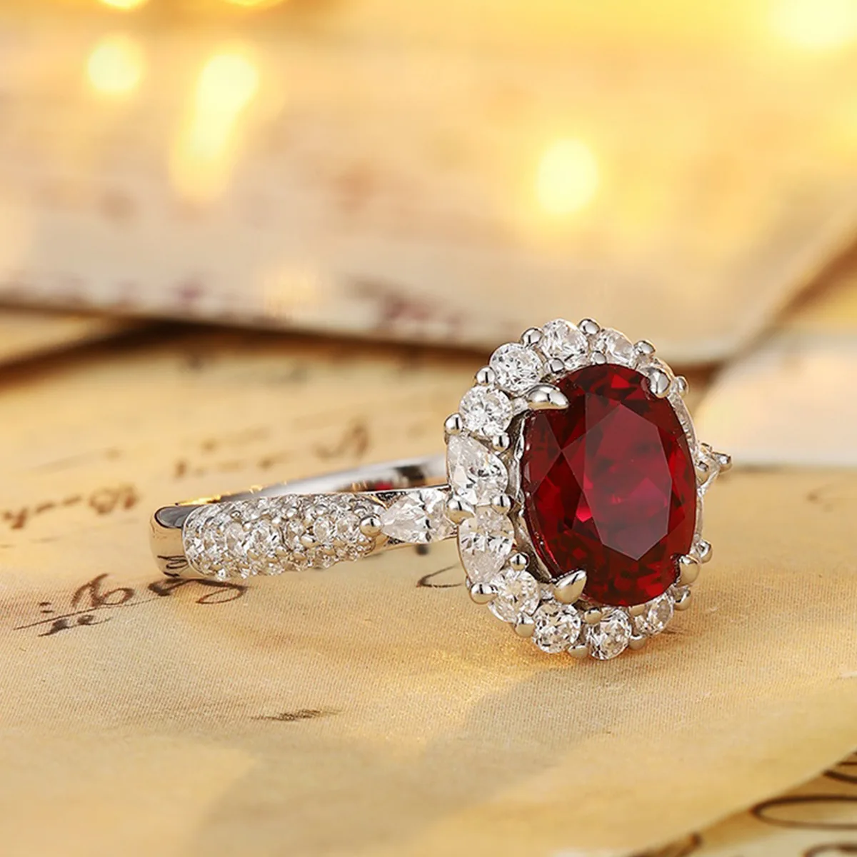 R2188 S925 Silver 18K White Gold Oval Lab-Grown Gemstone Deluxe Wedding Band 2.7ct
