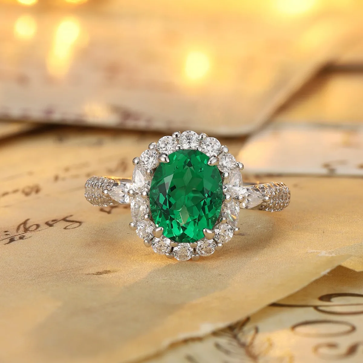 R2188 S925 Silver 18K White Gold Oval Lab-Grown Gemstone Deluxe Wedding Band 2.7ct