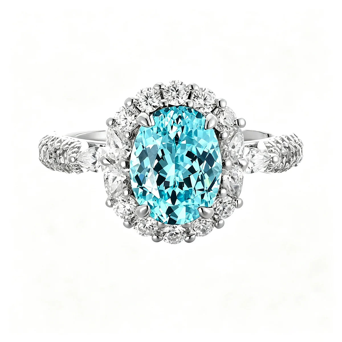R2188 S925 Silver 18K White Gold Oval Lab-Grown Gemstone Deluxe Wedding Band 2.7ct