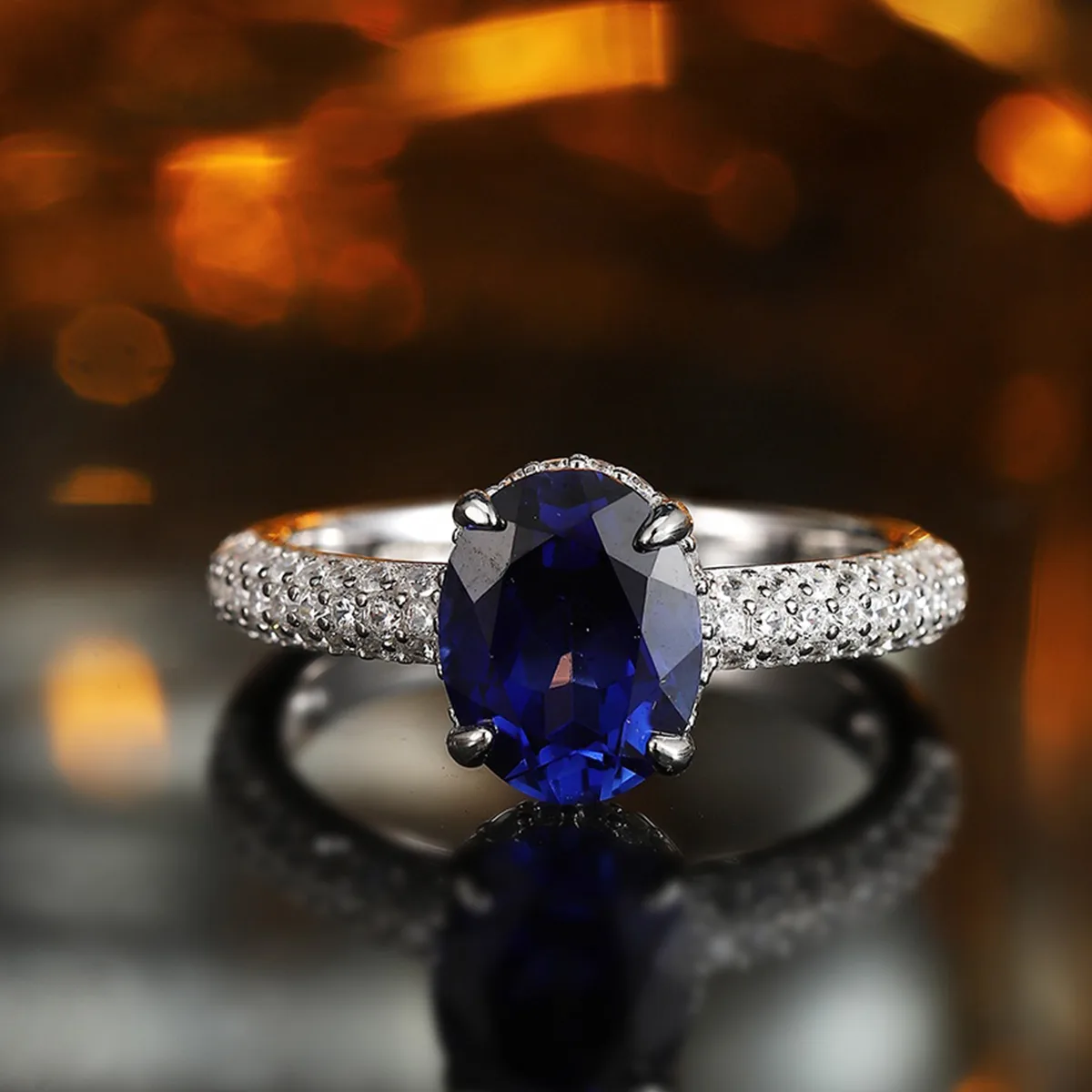 R2187 S925 Silver 18K White Gold Oval Lab-Grown Gemstone Engagement Ring 2.6ct