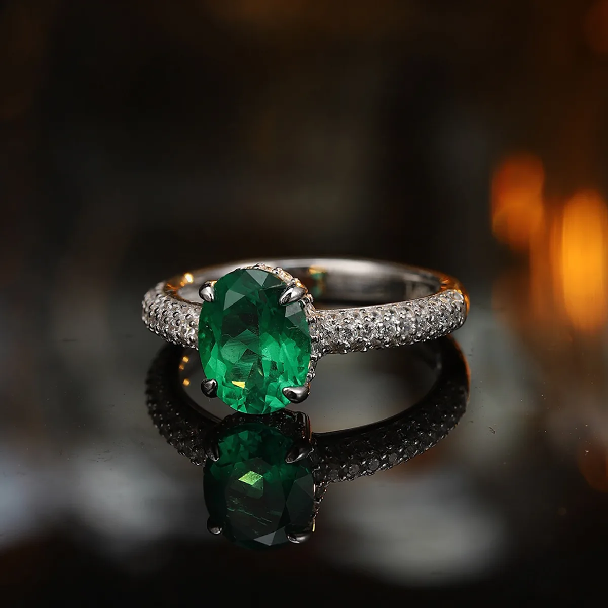 R2187 S925 Silver 18K White Gold Oval Lab-Grown Gemstone Engagement Ring 2.6ct