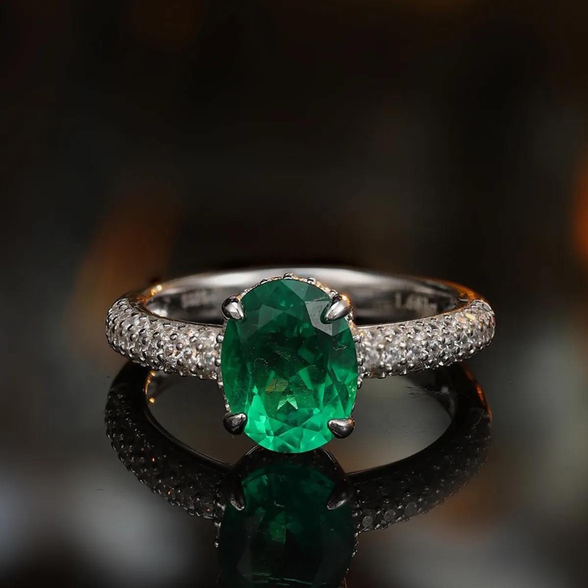 R2187 S925 Silver 18K White Gold Oval Lab-Grown Gemstone Engagement Ring 2.6ct