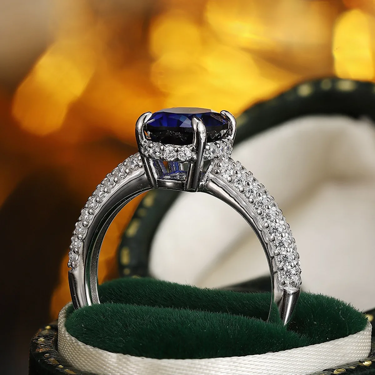 R2187 S925 Silver 18K White Gold Oval Lab-Grown Gemstone Engagement Ring 2.6ct