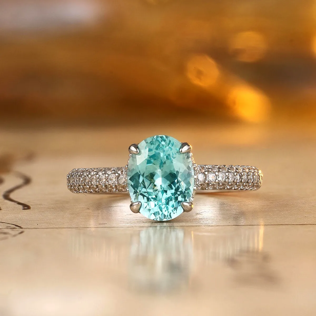 R2187 S925 Silver 18K White Gold Oval Lab-Grown Gemstone Engagement Ring 2.6ct