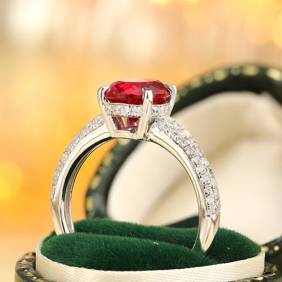 R2187 S925 Silver 18K White Gold Oval Lab-Grown Gemstone Engagement Ring 2.6ct