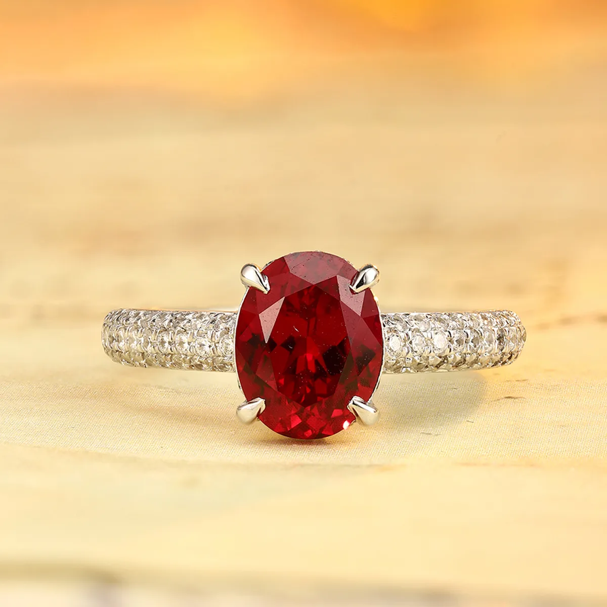 R2187 S925 Silver 18K White Gold Oval Lab-Grown Gemstone Engagement Ring 2.6ct