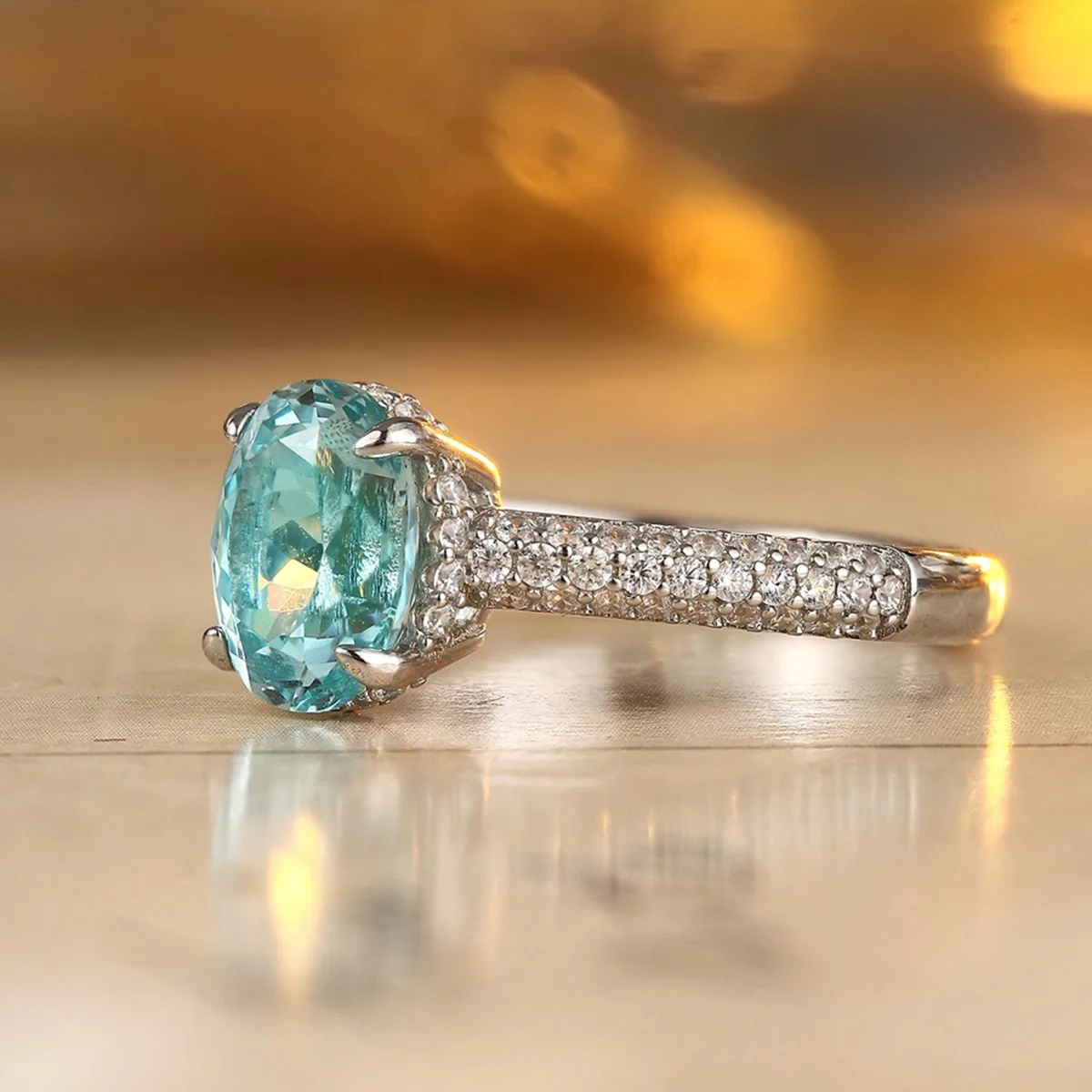 R2187 S925 Silver 18K White Gold Oval Lab-Grown Gemstone Engagement Ring 2.6ct