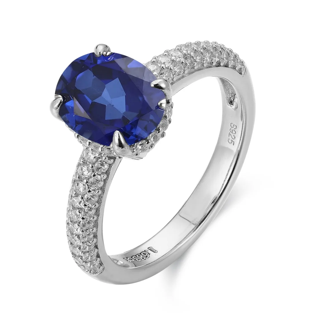 R2187 S925 Silver 18K White Gold Oval Lab-Grown Gemstone Engagement Ring 2.6ct