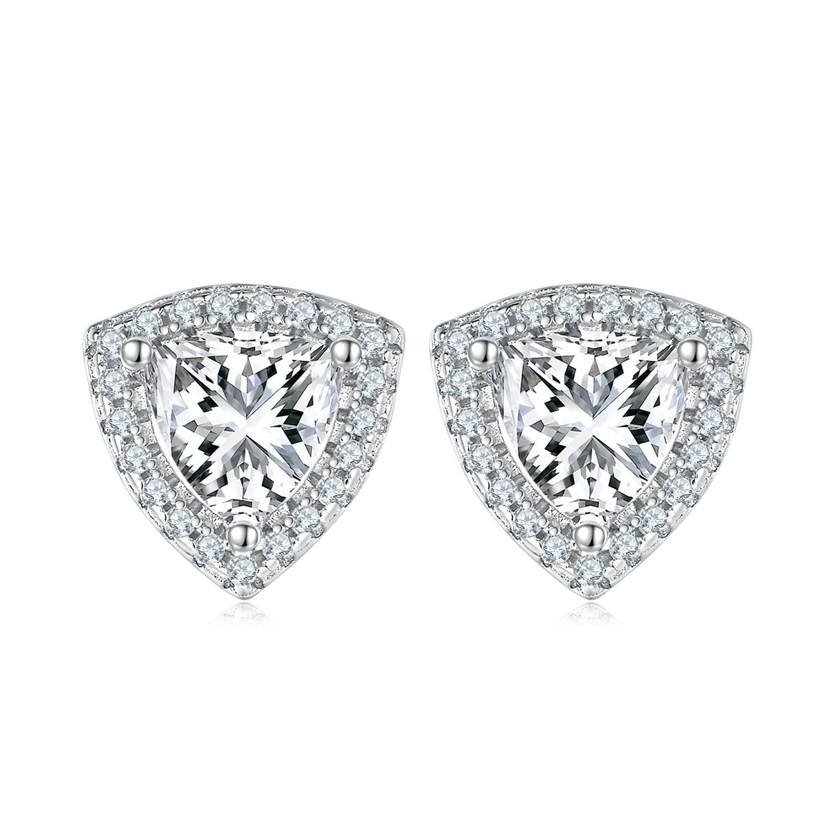 Light Luxury Trilliant S925 White-Gold-Plated Silver Lab-Grown Diamond Stud Earrings 1-2ct