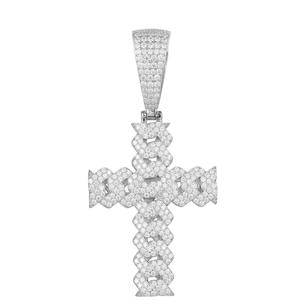 TQP0259 S925 Silver 18K Gold Full Pavé Moissanite Hip-Hop Cross Pendant （ Without Chain ） 1.94ct