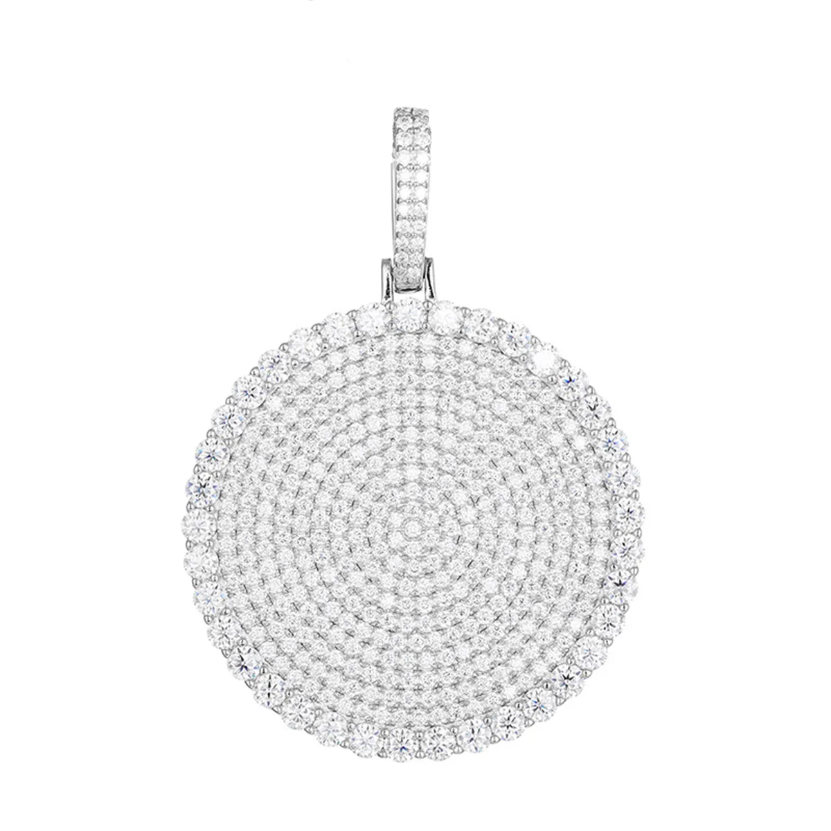 TQP0159 S925 Silver 18K Gold Full Pavé Moissanite Hip-Hop Round Pendant (Without Chain) 4.3ct