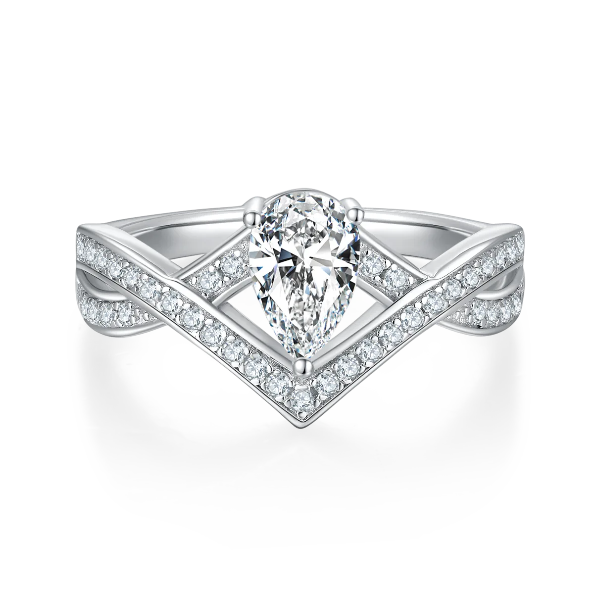 V Teardrop S925 White-Gold-Plated Silver Lab-Grown Diamond Women