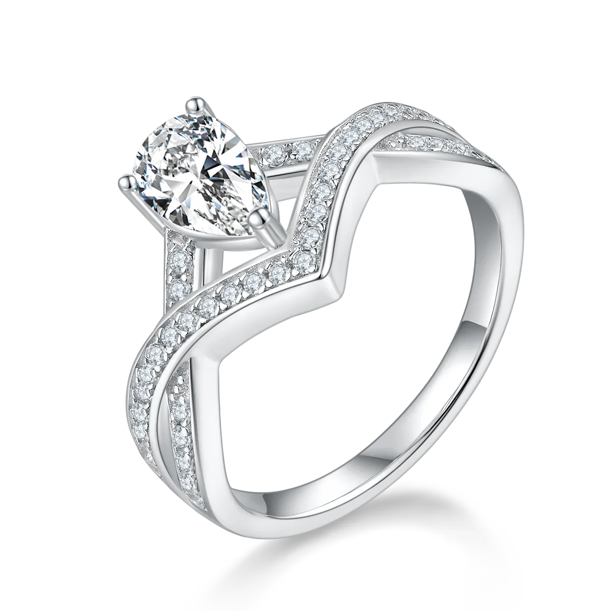 V Teardrop S925 White-Gold-Plated Silver Lab-Grown Diamond Women's Ring 1ct D
