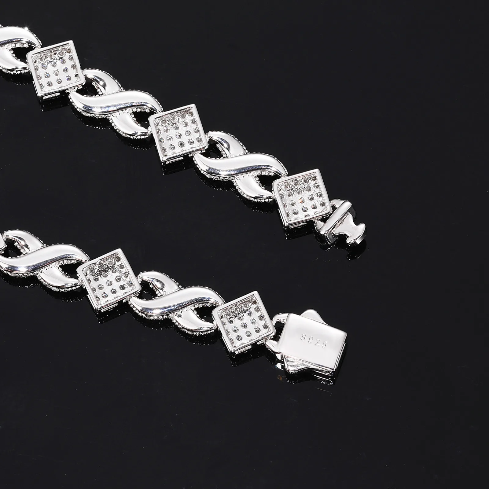 TQB0189 S925 Silver 18K White Gold Full Pavé Moissanite Hip-Hop Bracelet 6.6ct