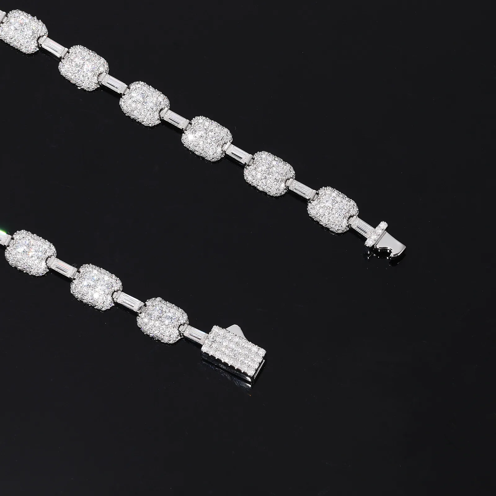 TQB0143 S925 Silver 18K White Gold Full Pavé Moissanite Rectangle Hip-Hop Bracelet 5.76ct