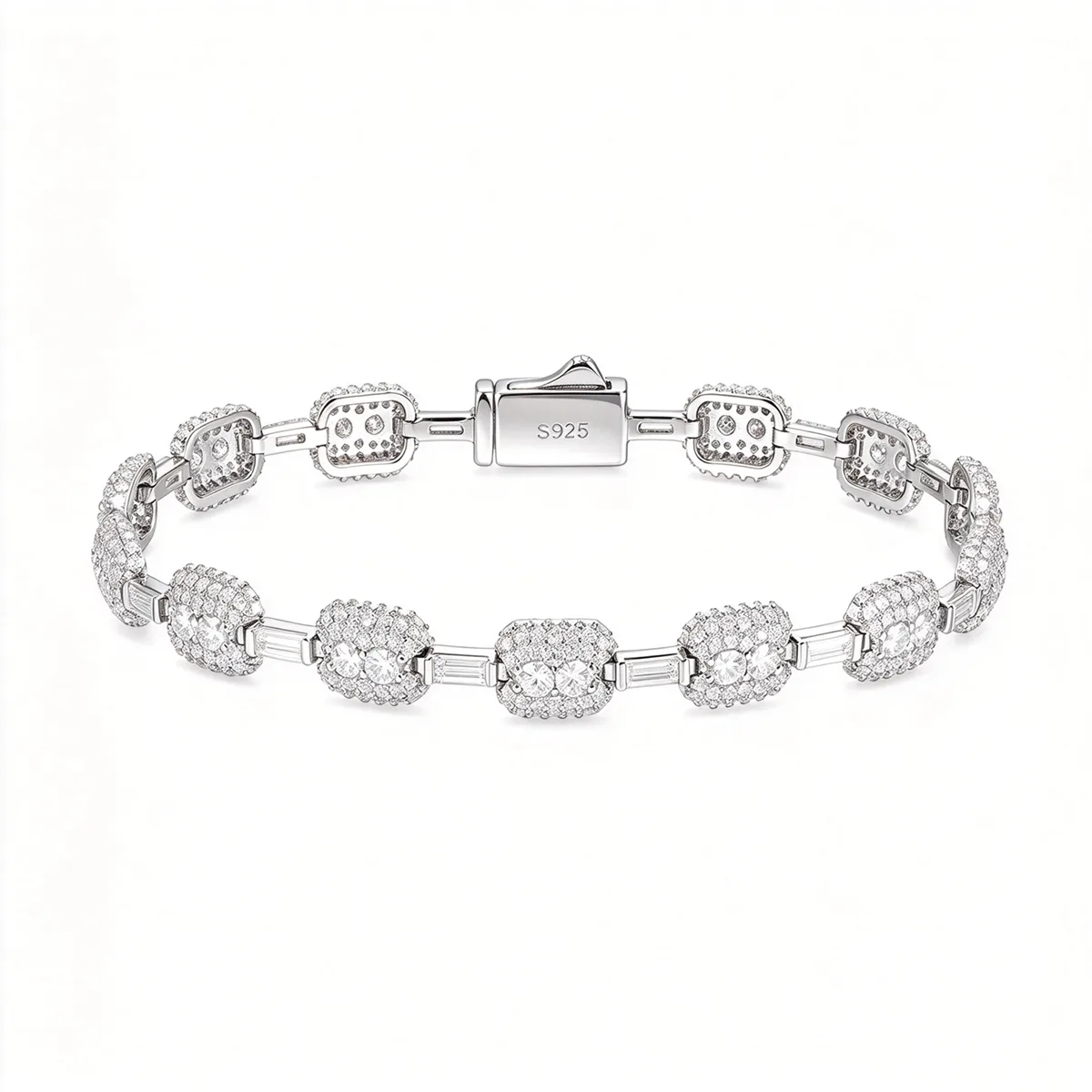 TQB0143 S925 Silver 18K White Gold Full Pavé Moissanite Rectangle Hip-Hop Bracelet 5.76ct