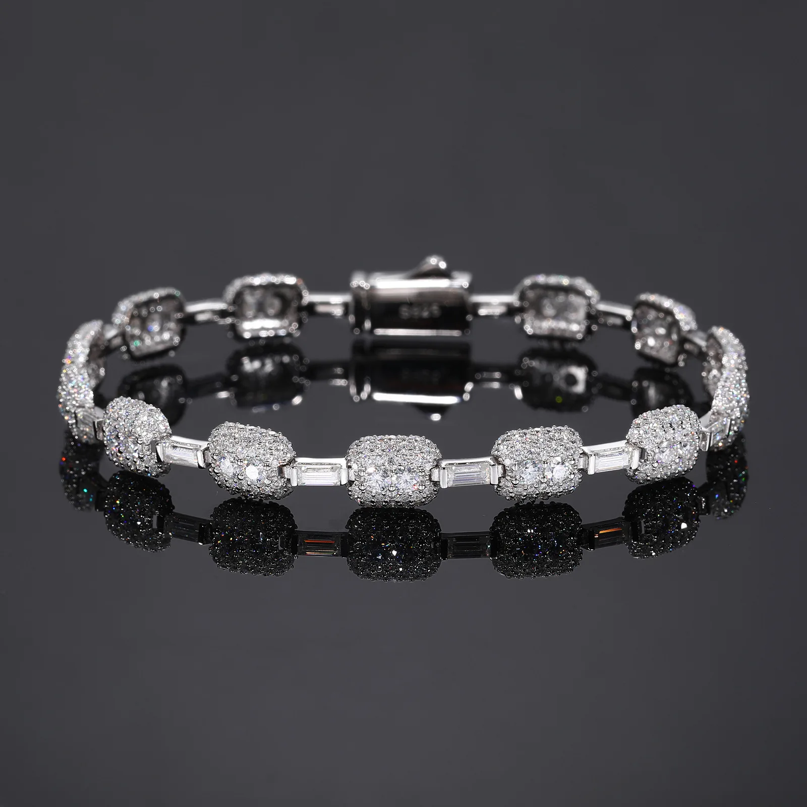 TQB0143 S925 Silver 18K White Gold Full Pavé Moissanite Rectangle Hip-Hop Bracelet 5.76ct