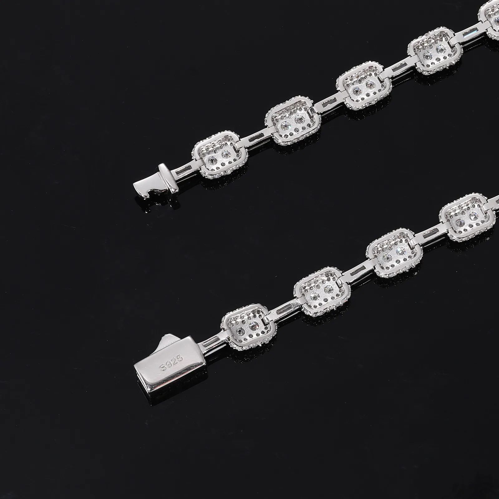 TQB0143 S925 Silver 18K White Gold Full Pavé Moissanite Rectangle Hip-Hop Bracelet 5.76ct