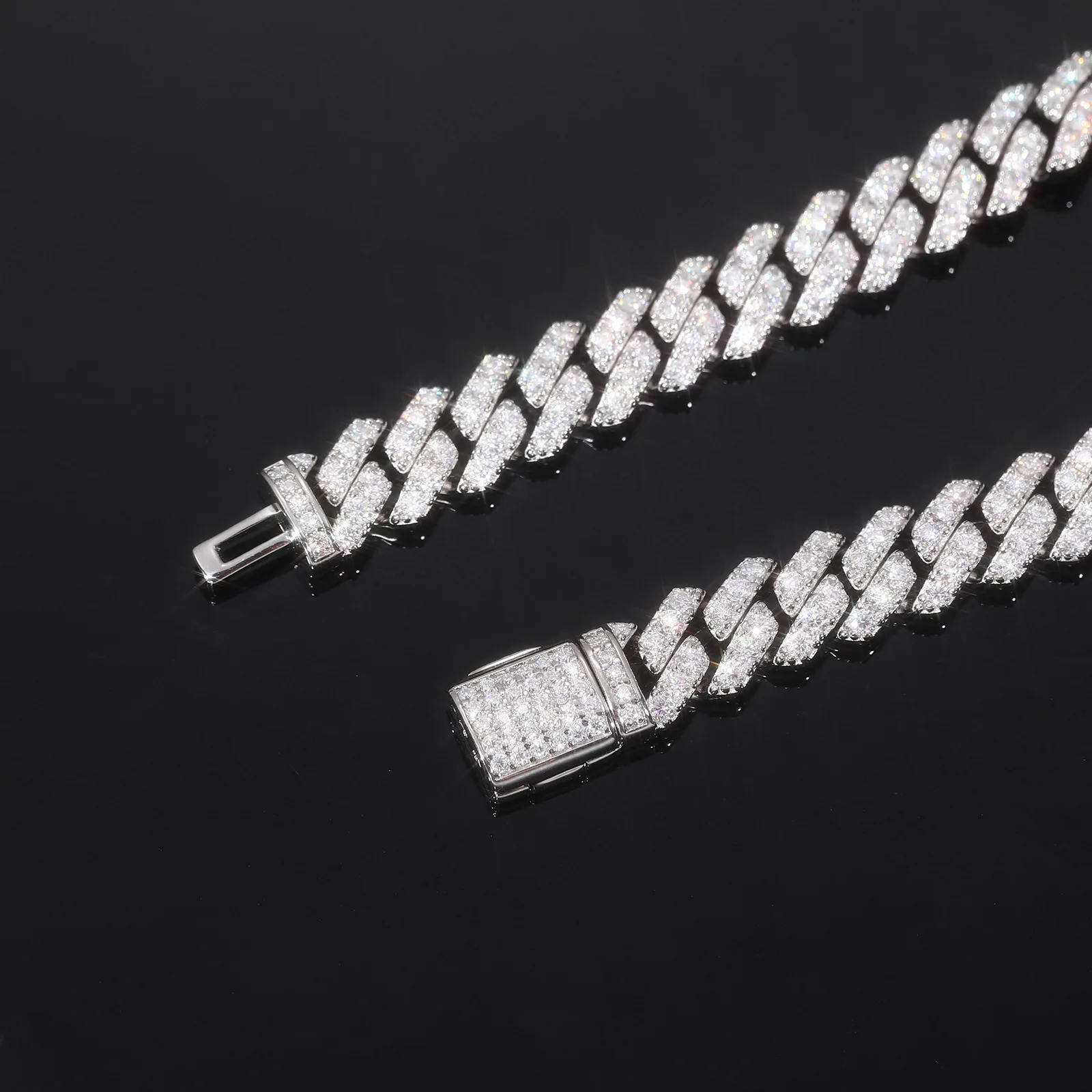 TQB0183 S925 Silver 18K White Gold Full Pavé Moissanite Cross Hip-Hop Cuban Bracelet 8.4ct