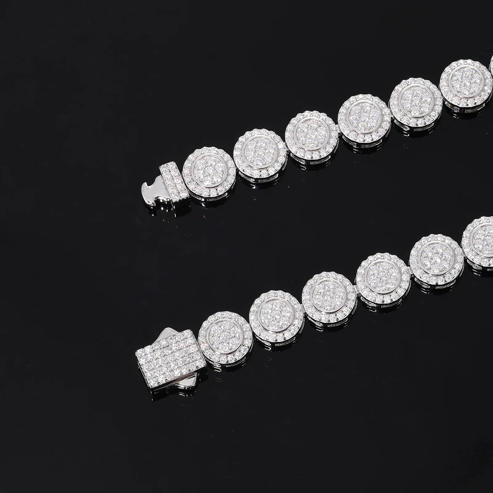 TQB0205 S925 Silver 18K White Gold Full Pavé Moissanite Round Halo Hip-Hop Bracelet 5.5ct